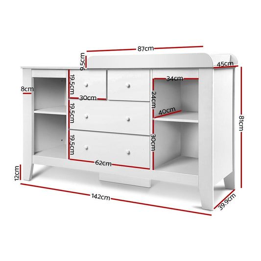Keezi Baby Changing Table Diaper Station Drawers Chest Cabinet Nursery Furniture - UrbanNest Co