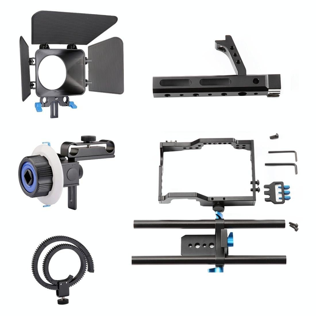 NNEIDS Video Camera Cage Stabilizer Kit With Matte Box & Follow Focus For Panasonic Lumix Dmc - Gh4 & G7 / Sony A7 Series - UrbanNest Co