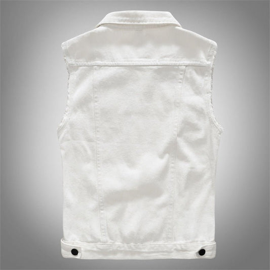 Slim Fit Trendy Men's White Denim Vest Denim Waistcoat Denim Sleeveless Top - UrbanNest Co