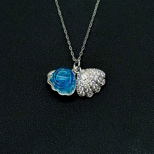 Diamond Shell Aroma Necklace - Aqua | Energy & Healing | Diffuse on the go | Sterling Silver Chain - UrbanNest Co