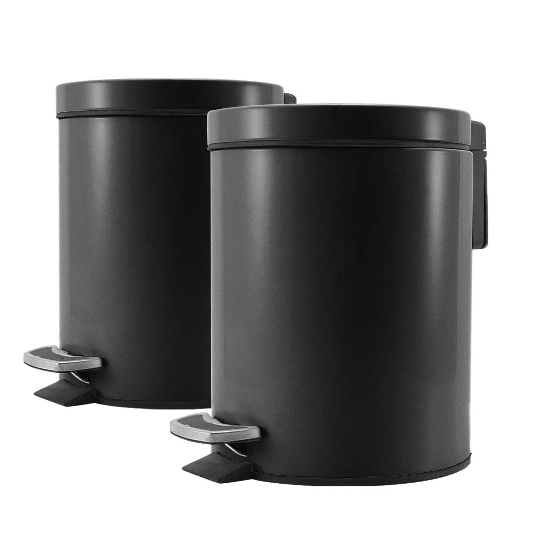 SOGA 2X Foot Pedal Stainless Steel Rubbish Recycling Garbage Waste Trash Bin Round 12L Black - UrbanNest Co