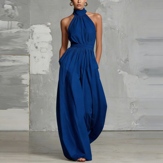 2026 Women's stylish waist - cinching lace - up pleated jumpsuit - UrbanNest Co