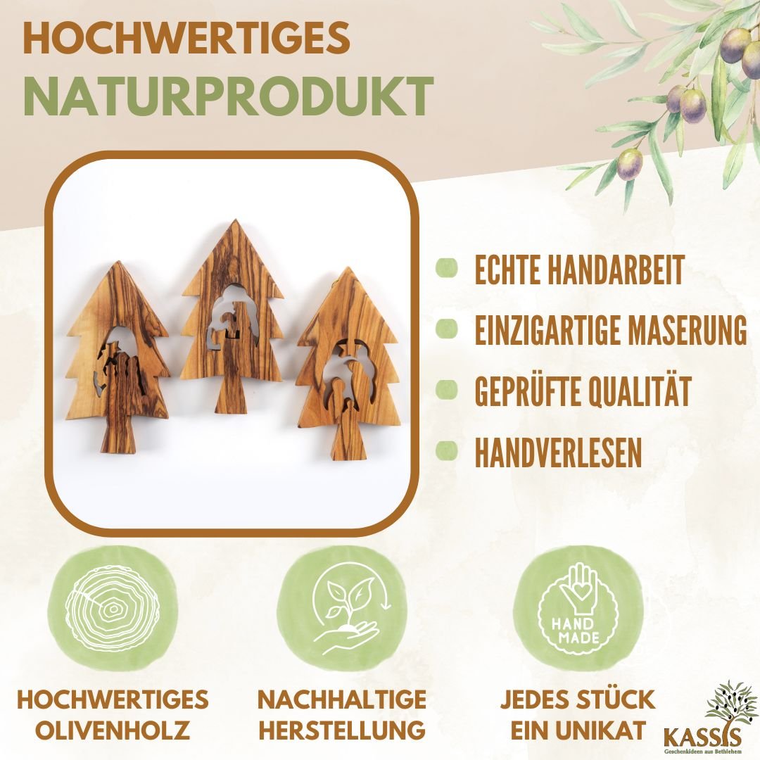 Olivenholz Krippen - Anhänger im Tannenbaum 3er Set (ohne Rinde) | Baumschmuck & Weihnachtsdeko für Advent und Weihnachten - UrbanNest Co