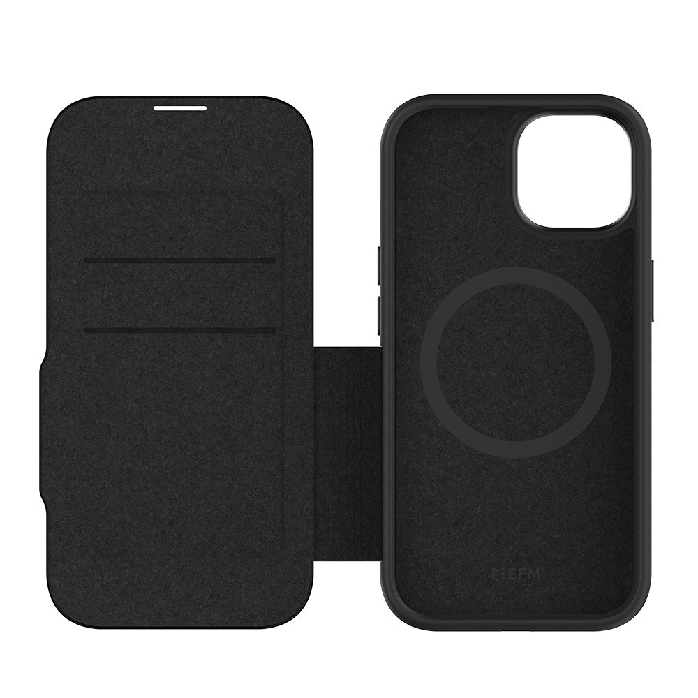 NNEDSZ EFM Monaco E - leather Wallet Case Armour With D3O Plus Suits Iphone 15 (6.1") - Black/Space Grey - UrbanNest Co