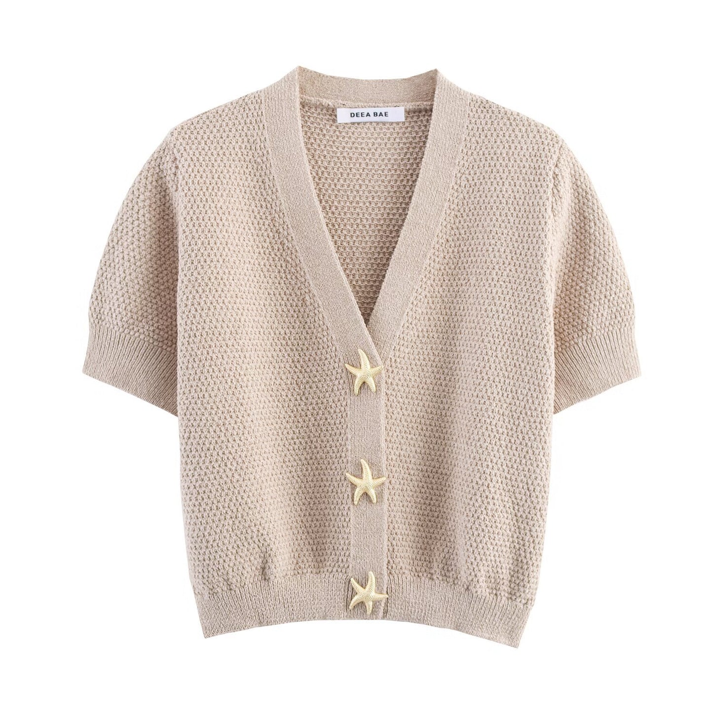 Star button structure knitted short sleeved top