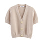 Star button structure knitted short sleeved top