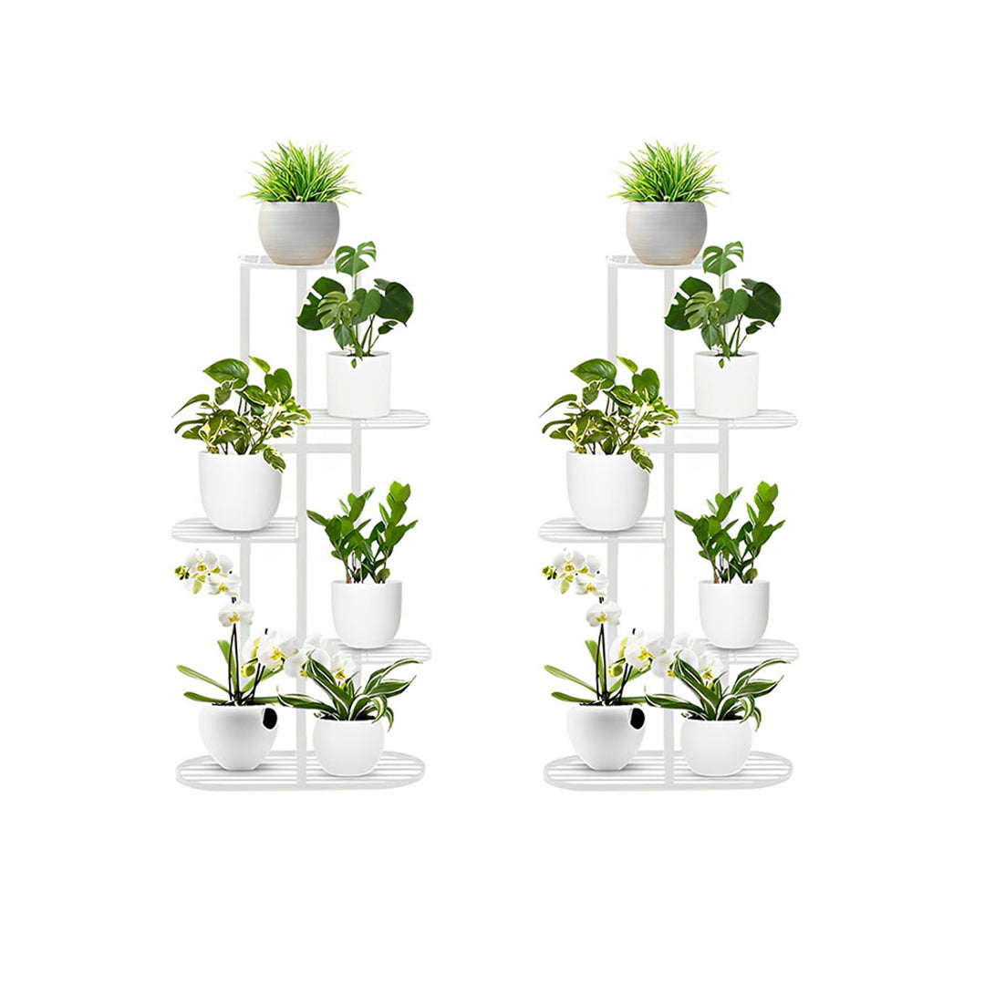 SOGA 2X 5 Tier 6 Pots White Metal Plant Rack Flowerpot Storage Display Stand Holder Home Garden Decor-0