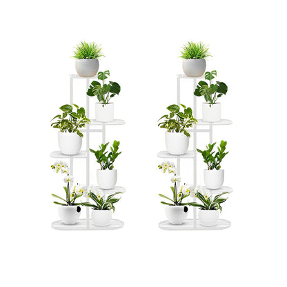 SOGA 2X 5 Tier 6 Pots White Metal Plant Rack Flowerpot Storage Display Stand Holder Home Garden Decor-0
