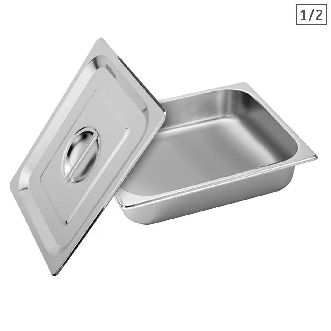 SOGA Gastronorm GN Pan Full Size 1/2 GN Pan 6.5cm Deep Stainless Steel Tray With Lid-0