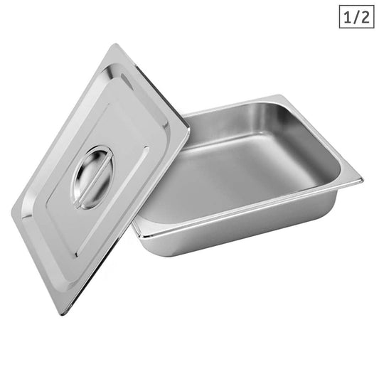 SOGA Gastronorm GN Pan Full Size 1/2 GN Pan 6.5cm Deep Stainless Steel Tray With Lid-0