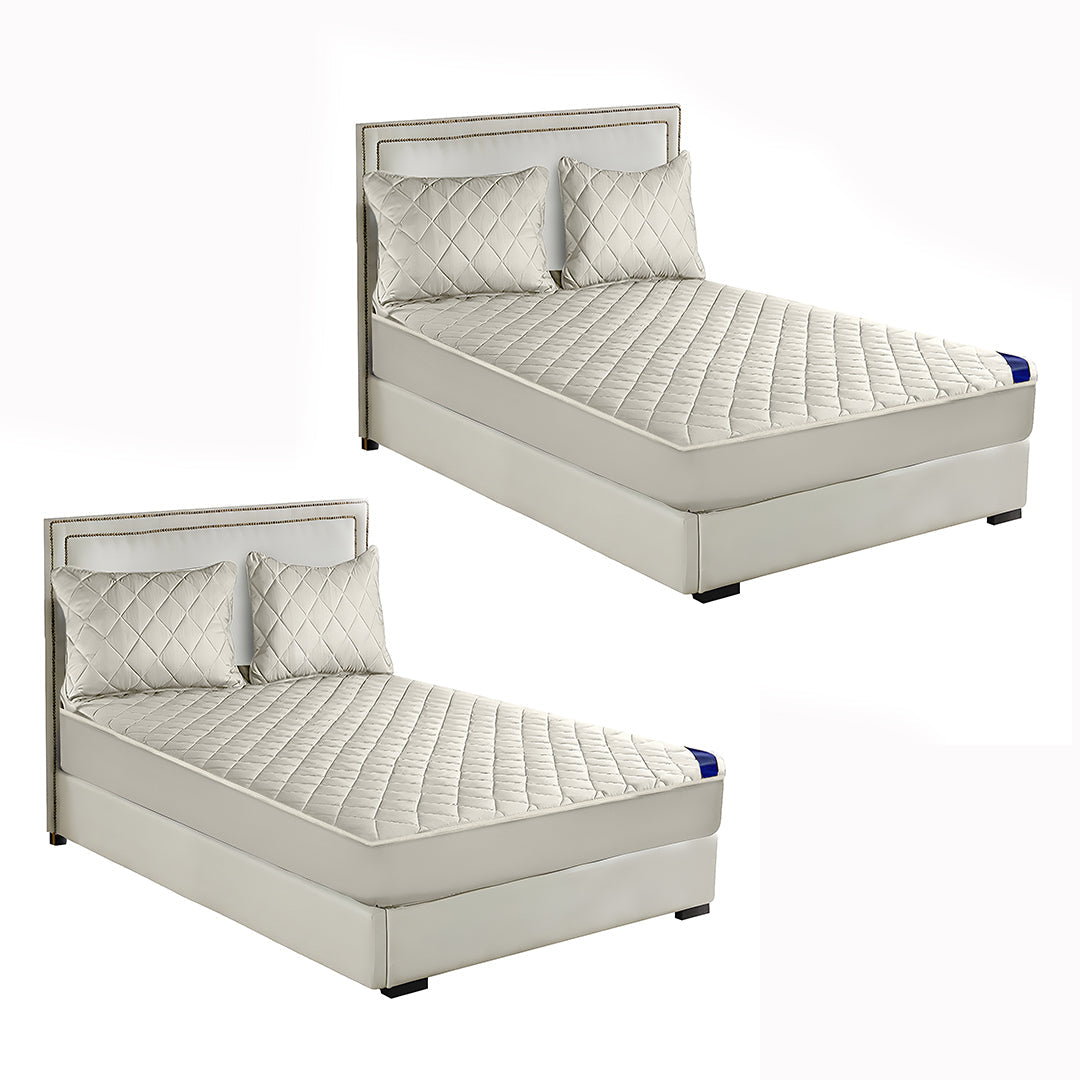 SOGA 2X White 138cm Wide Cross-Hatch Mattress Cover Thick Quilted Stretchable Bed Spread Sheet Protector with Pillow Covers-0