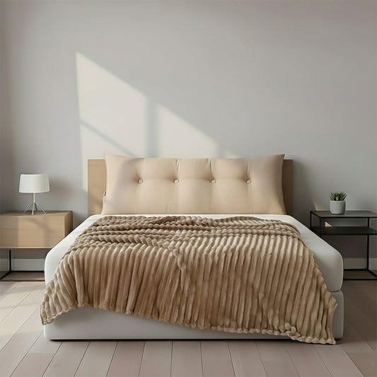SOGA Home & Living Bundle – Beige Triangular Wedge Pillow & Light Brown Flannel Throw-1