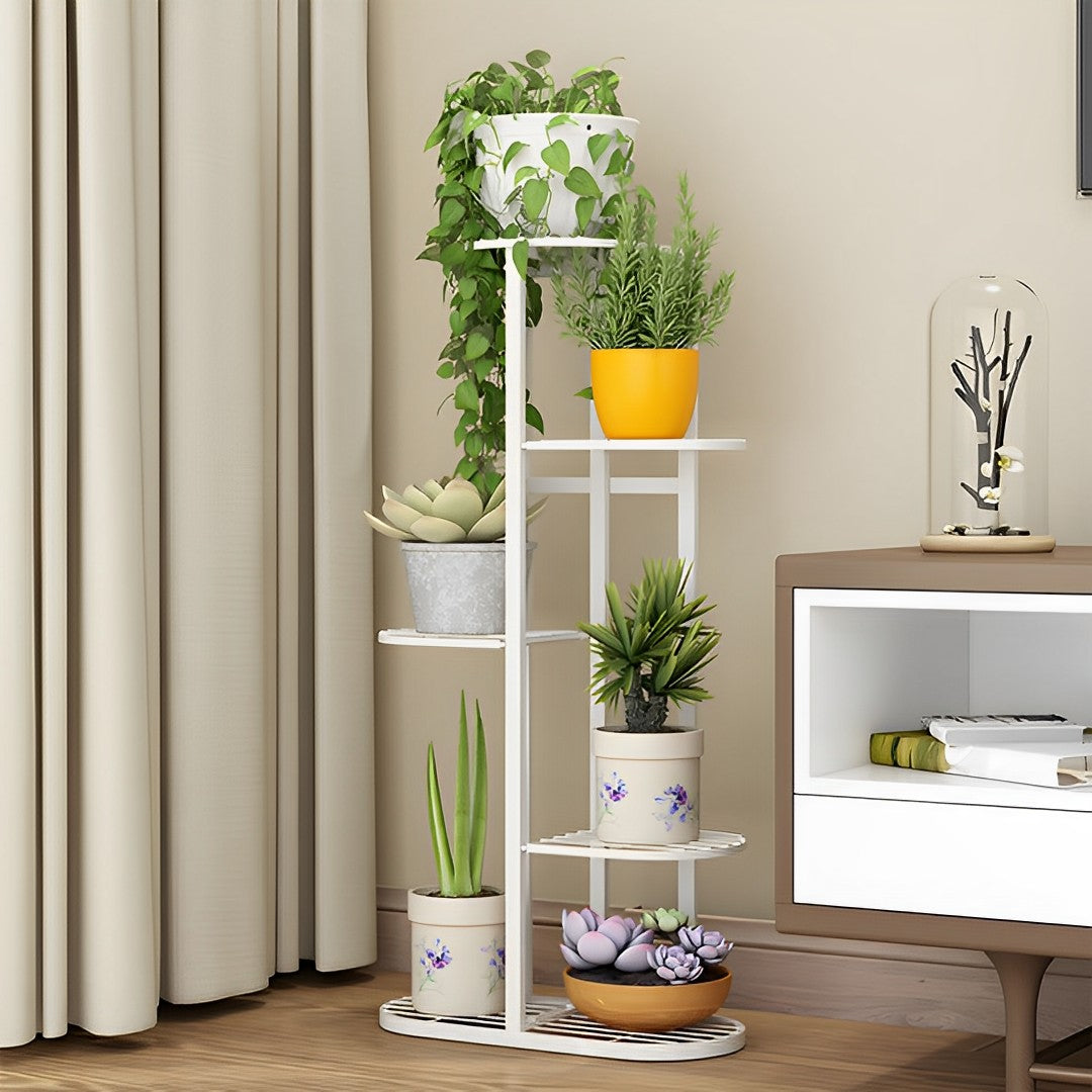 SOGA 2X 5 Tier 6 Pots White Metal Plant Rack Flowerpot Storage Display Stand Holder Home Garden Decor-2