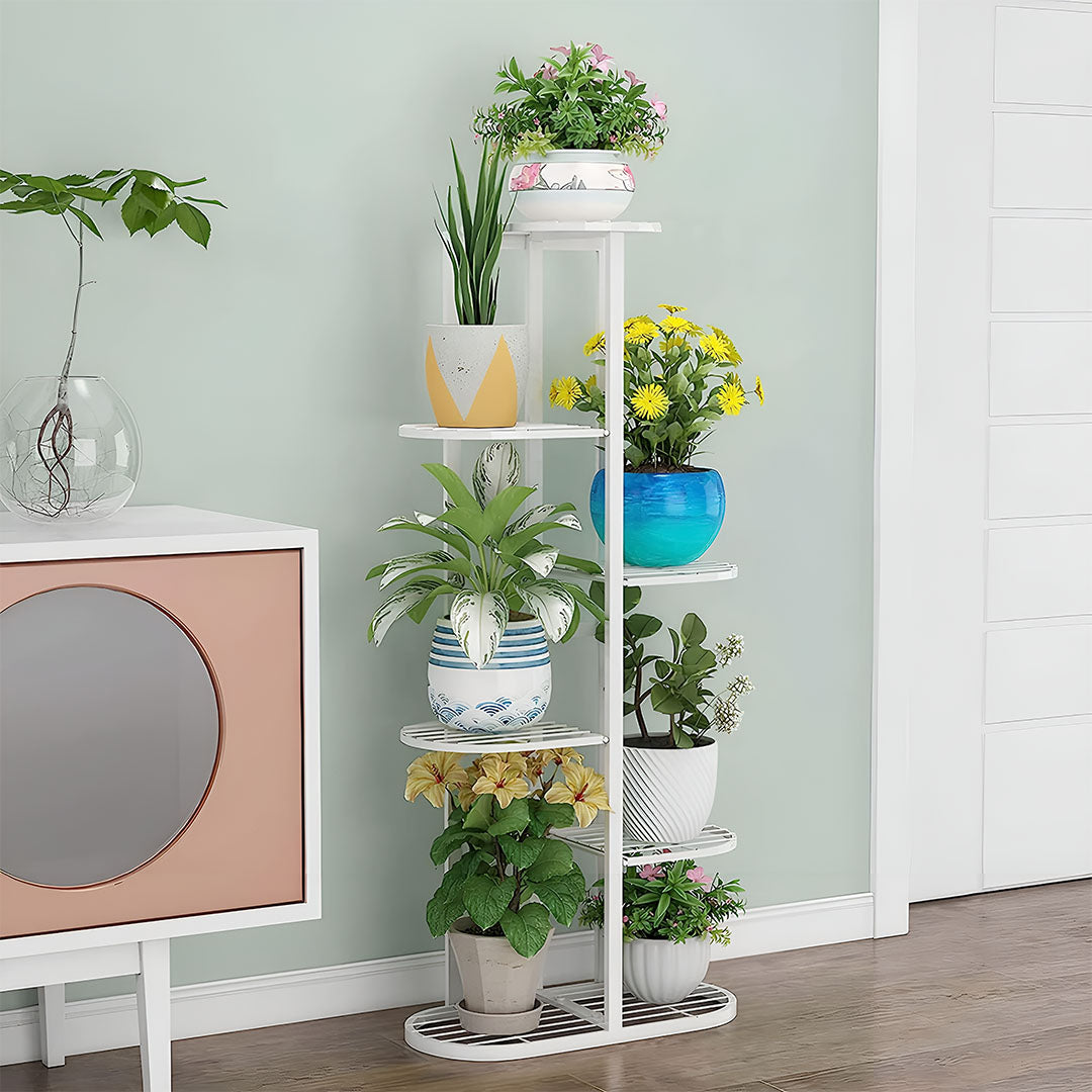 SOGA 2X 5 Tier 6 Pots White Metal Plant Rack Flowerpot Storage Display Stand Holder Home Garden Decor-3