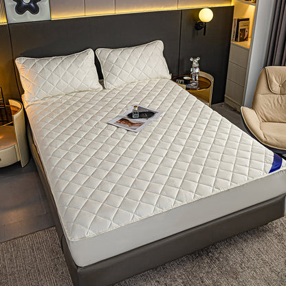 SOGA 2X White 138cm Wide Cross-Hatch Mattress Cover Thick Quilted Stretchable Bed Spread Sheet Protector with Pillow Covers-3