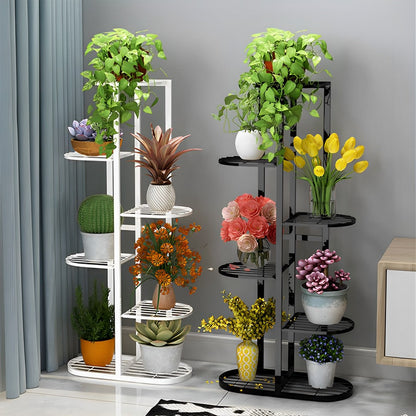 SOGA 2X 5 Tier 6 Pots White Metal Plant Rack Flowerpot Storage Display Stand Holder Home Garden Decor-4