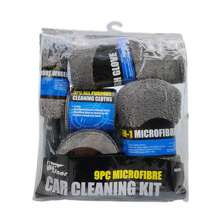 9PCS Car Cleaning Kit Microfiber Towel Wax Sponge Wheel Brush Gloves Set Use-5