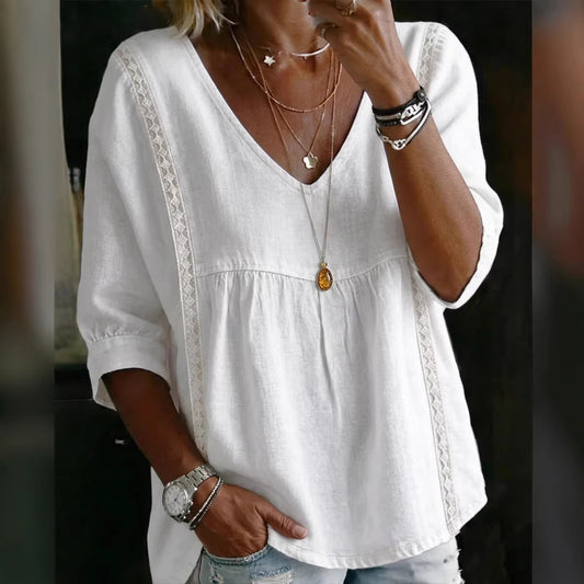 Casual Women's Sleeve Ruffled V-Neck Pullover Top in Multiple Colors