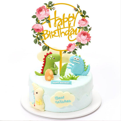 Happy Birthday Anniversary Wedding Cake Flowers Topper Acrylic Party Decorations