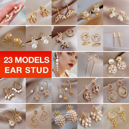 Silver Women Earrings Stud Crystal Cubic Zircon Dangle Wedding Gift