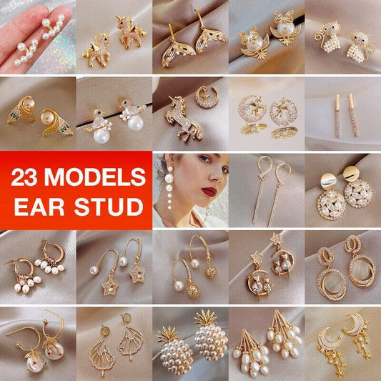 Silver Women Earrings Stud Crystal Cubic Zircon Dangle Wedding Gift
