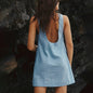 Women's Cotton Linen Vest Backless Solid Color Mini Dress