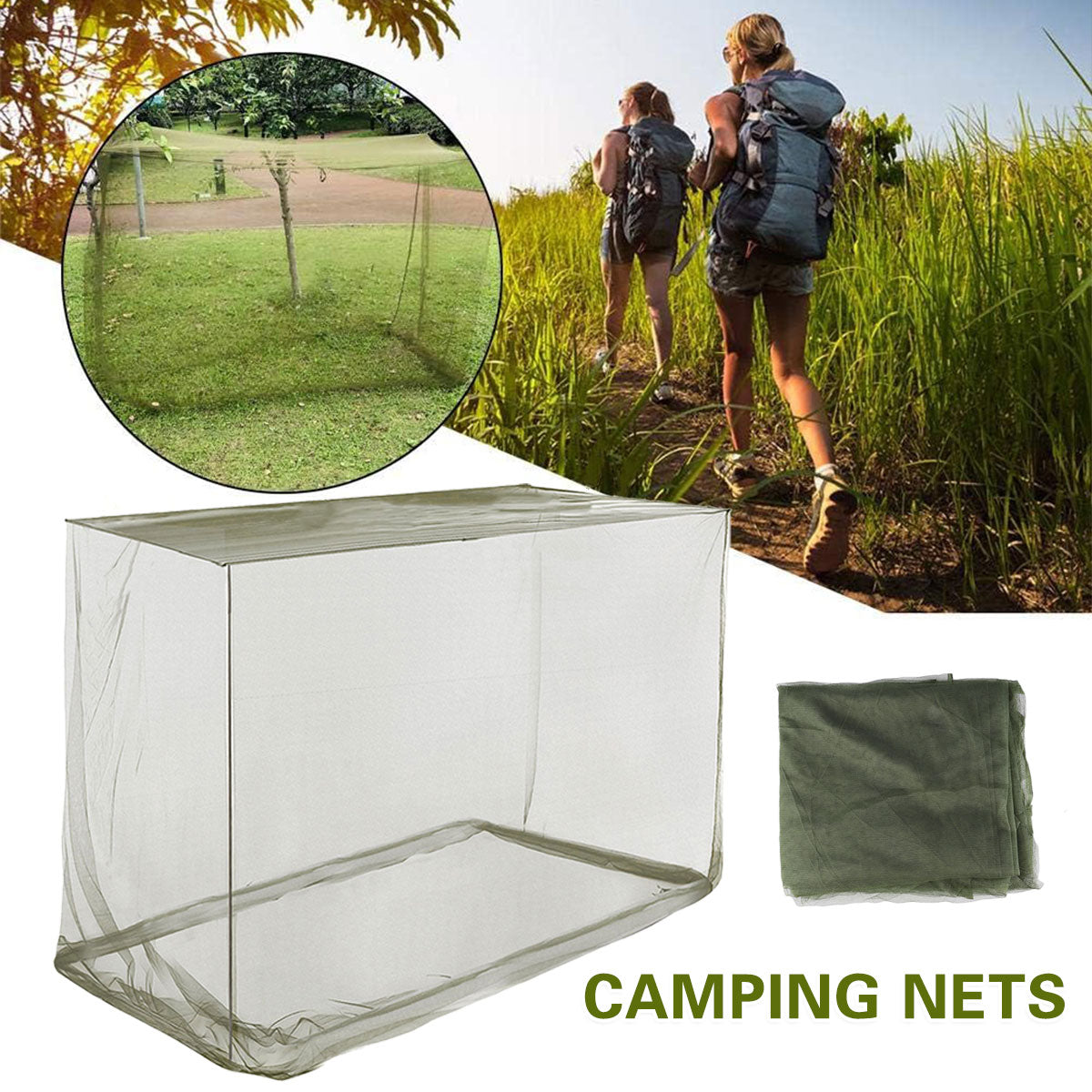 Outdoor Folding Bed Mosquito Net Army Green Summer for Travel Camping Hiking-3