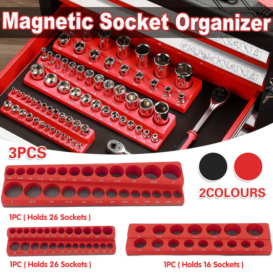 3PCS Socket Organiser Set with Strong Built-in Grip 1/4 3/8 1/2 Drive Tool Holders Wall Mountable