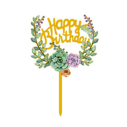 Happy Birthday Anniversary Wedding Cake Flowers Topper Acrylic Party Decorations
