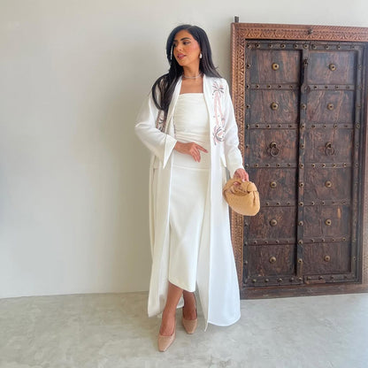 White coconut tree embroidered long cardigan