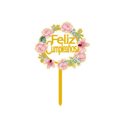 Happy Birthday Anniversary Wedding Cake Flowers Topper Acrylic Party Decorations