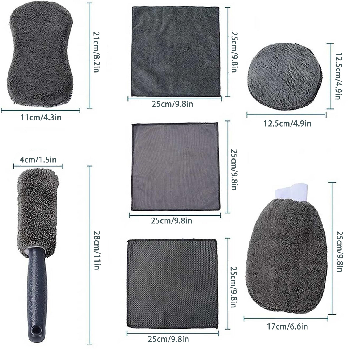 9PCS Car Cleaning Kit Microfiber Towel Wax Sponge Wheel Brush Gloves Set Use-2