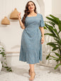 Summer New Large Size Women's Square Neck Short Sleeve Dress Floral Fitted Mermaid Skirt