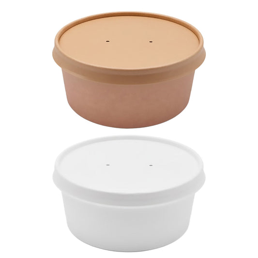 50PCS Disposable Round Paper Bowls 750ml Food-safe with Lid Takeout Soup Salad-1