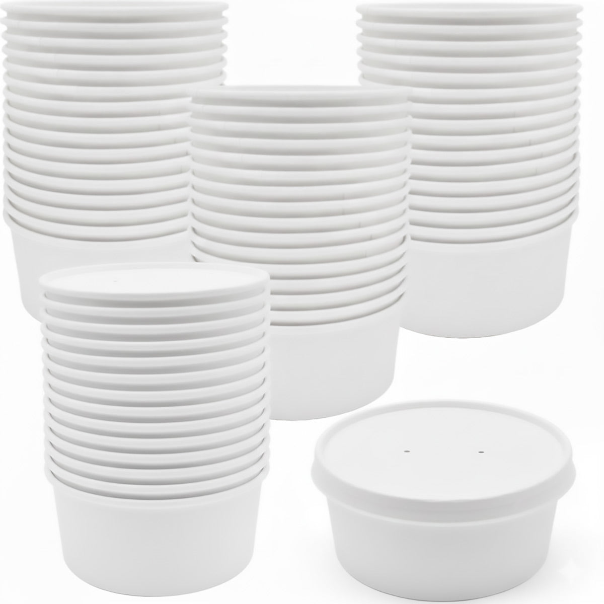 50PCS Disposable Round Paper Bowls 750ml Food-safe with Lid Takeout Soup Salad-5