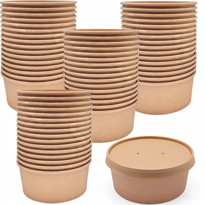 50PCS Disposable Round Paper Bowls 750ml Food-safe with Lid Takeout Soup Salad-6