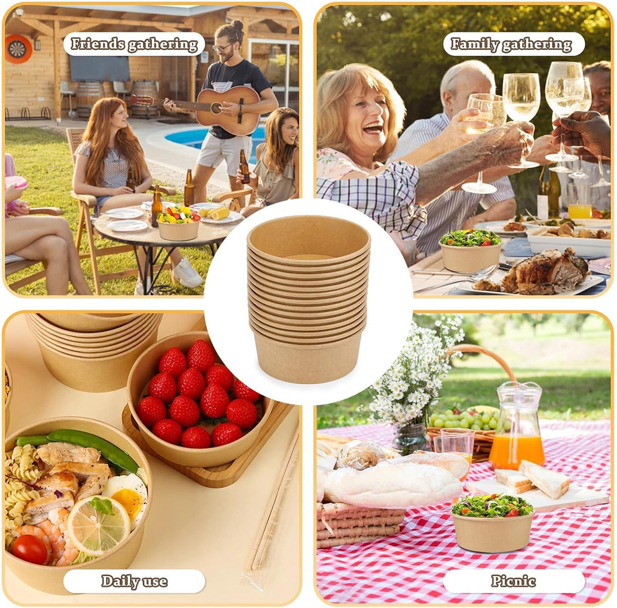 50PCS Disposable Round Paper Bowls 750ml Food-safe with Lid Takeout Soup Salad-4