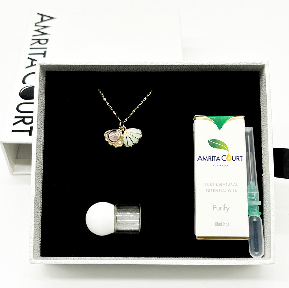 Green Shell Murano Aroma Necklace - Dreamy Lavender | Energy & Healing | Diffuse on the go | 925 Silver
