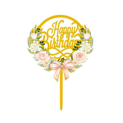 Happy Birthday Anniversary Wedding Cake Flowers Topper Acrylic Party Decorations