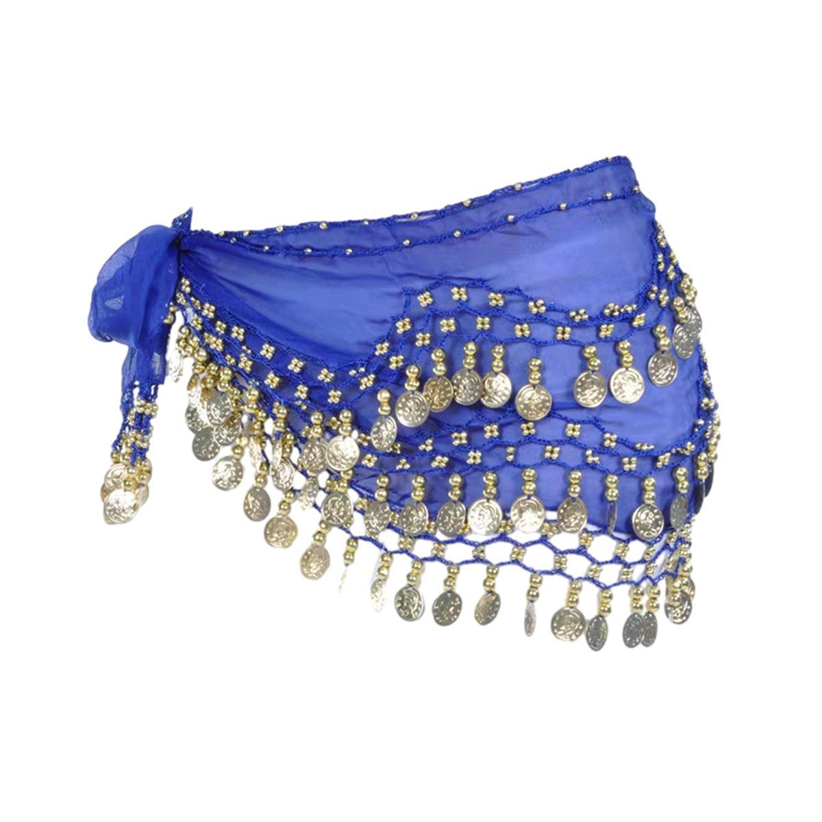 1X 3Rows Belly Dance Dancing Hip Scarf Belt Chain Skirt Golden Tone 98 Coin Bead-6