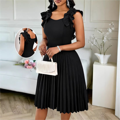 Elegant Sleeveless Fitted Pleated Solid Color Dress for Women, Plus Size Summer New Style