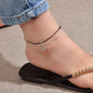 Black Cord Silver Chain Double layer Sunflower Charm String Anklet Bracelet Gift-0