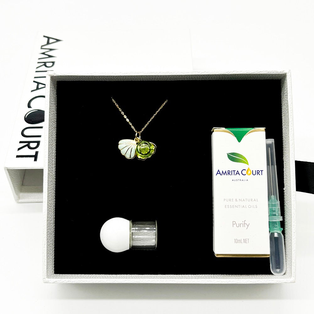 Green Shell Murano Aroma Necklace - Electric Lime | Energy & Healing | Diffuse on the go | 925 Silver