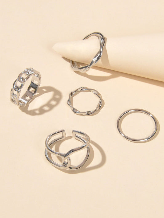 Minimalist Punk 5 pcs Trendy Gold Silver Stackable Multiple Midi Finger Ring Set-0