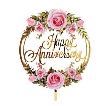 Happy Birthday Anniversary Wedding Cake Flowers Topper Acrylic Party Decorations