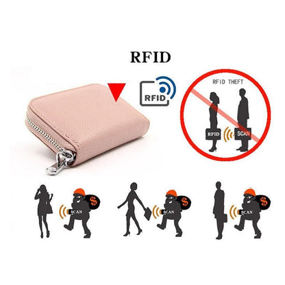 Women Zip Leather Wallet Card Holder Blocking Coin Purse Pouch Short Wallet Rfid