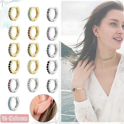 925 Sterling Silver Gold Rings Plated Cubic Crystal Cuff Huggie Hoop Earrings Au