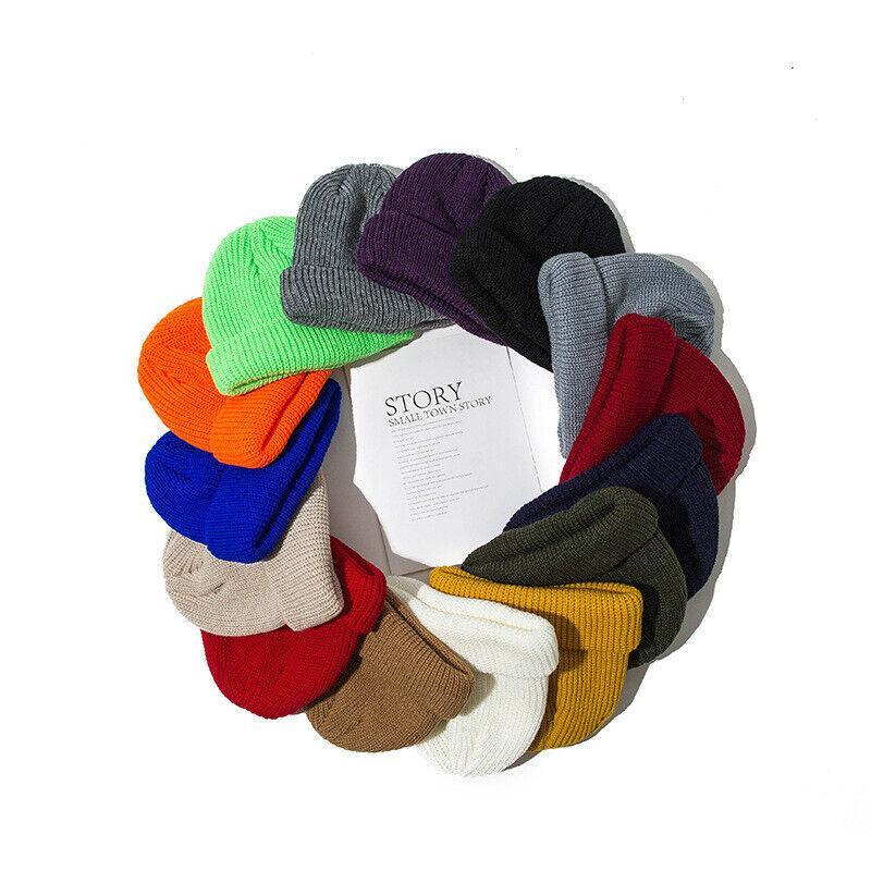 Men Women Mini Fisherman Beanie Winter Spring Hat Soft Knitted Docker Skull Cap-4