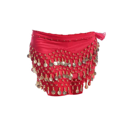 1X 3Rows Belly Dance Dancing Hip Scarf Belt Chain Skirt Golden Tone 98 Coin Bead-5