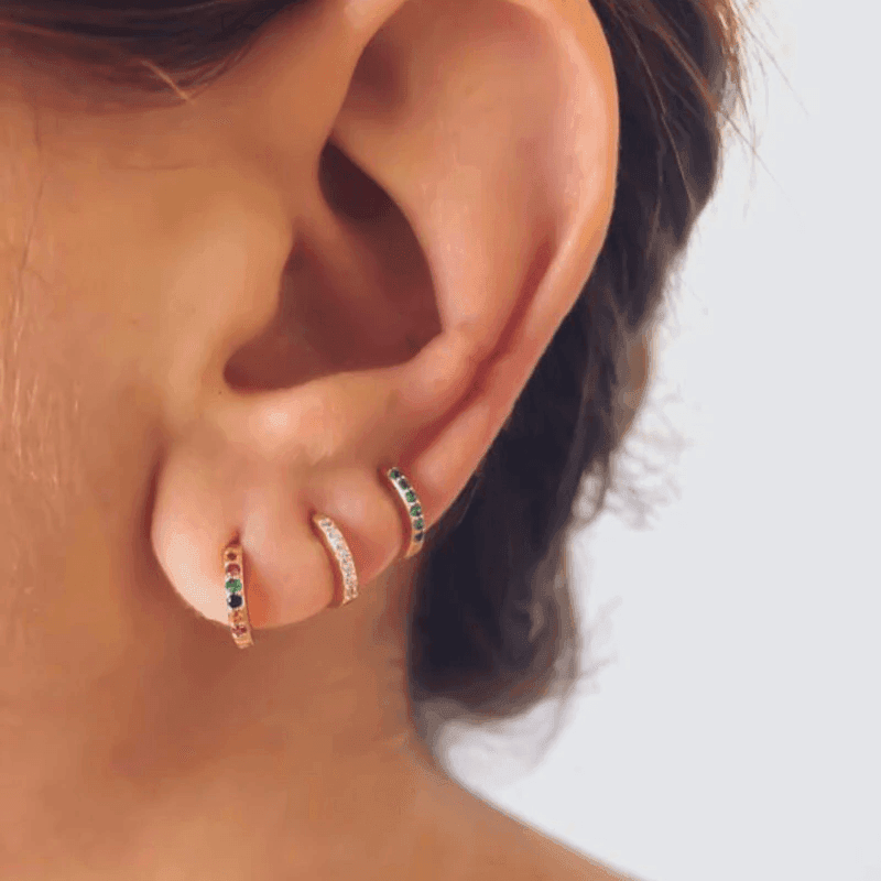 925 Sterling Silver Gold Rings Plated Cubic Crystal Cuff Huggie Hoop Earrings Au